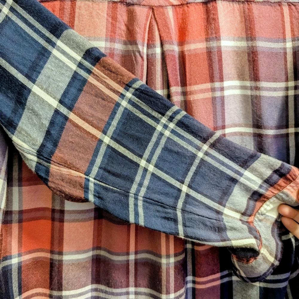 Upcycle Lucky Brand Medium Dip Bleach Flannel Shirt w/ Butterfly Bling 17" P2P - Picture 4 of 11